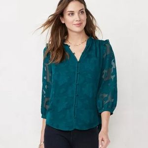 Lauren Conrad Button Front Ruffle Blouse in Teal Blue NWT!